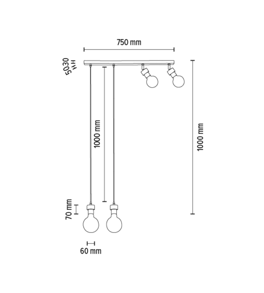 Lampadario 4 luci 'clartina' metallo e legno, e27